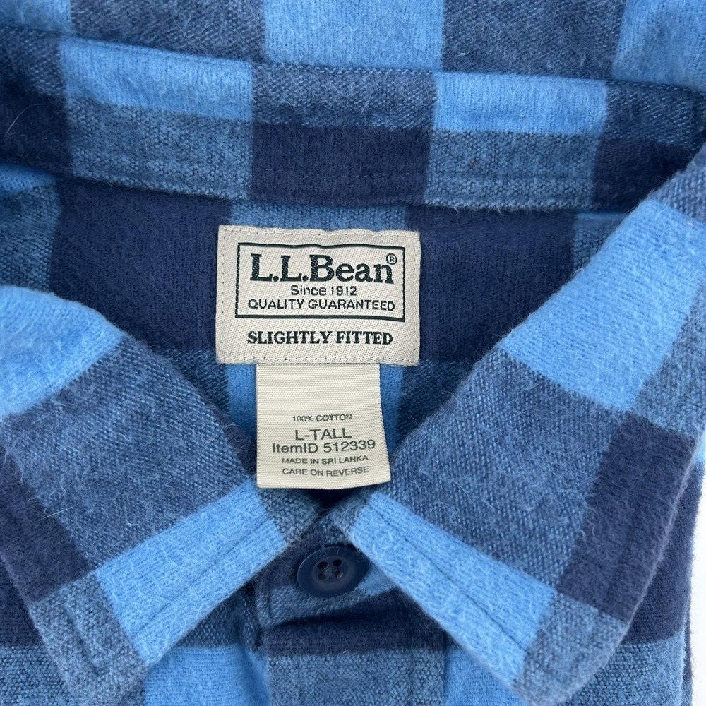 L.L. Bean Chamois Cloth Shirt Mens L Tall Blue‎ Plaid Heavy Flannel Shacket Camp - Picture 3 of 7